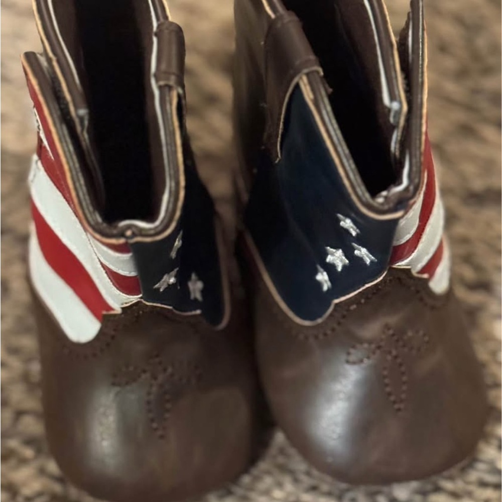 Brown and Red Leather Ankle Boots with Flag Design
